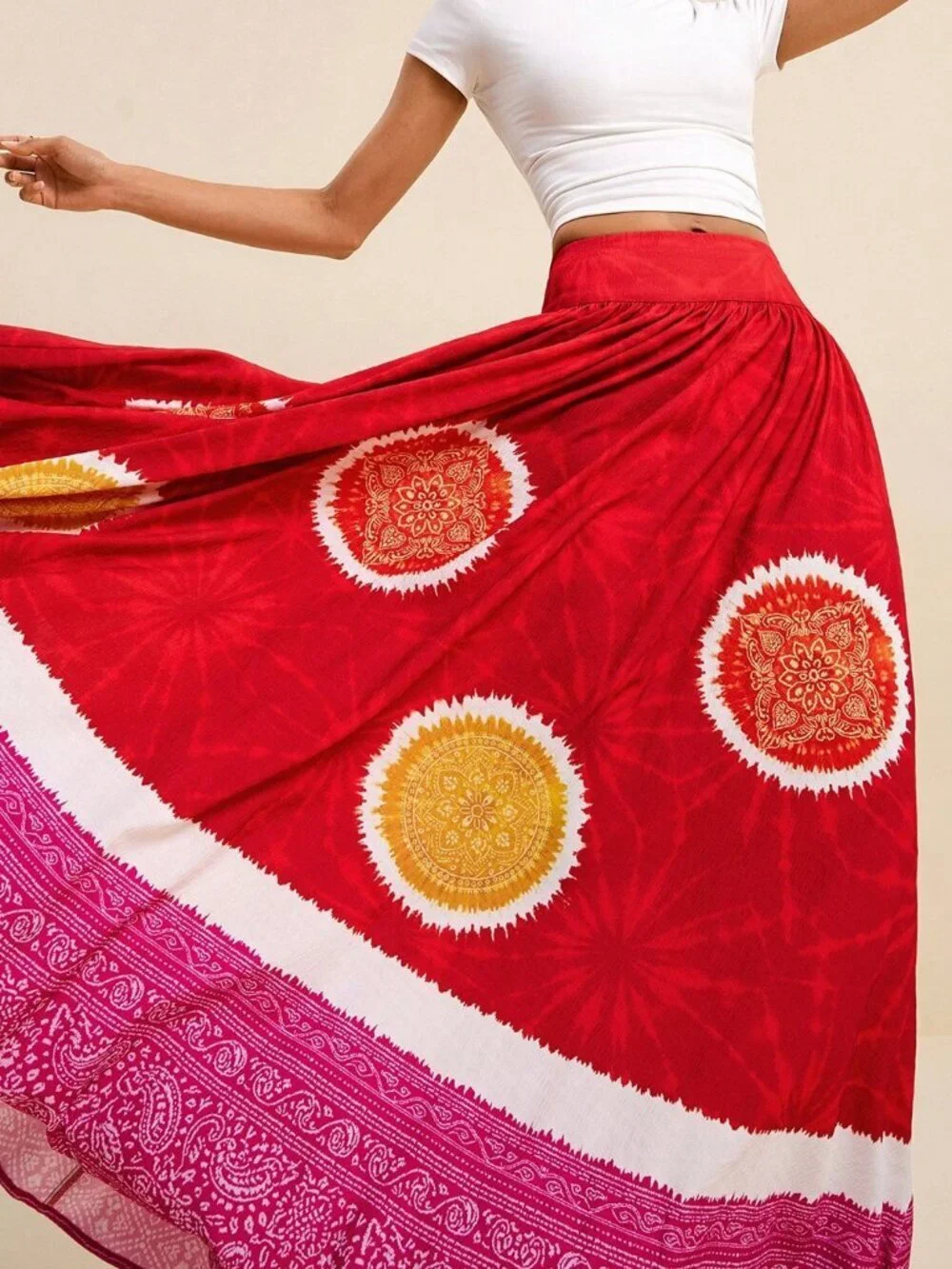Multicolor Boho Women's Maxi Paisley Print Skirt